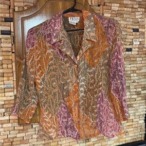Vintage 90’s TESS dress 100% silk flowy multicolor 3/4 sleeve top size 6